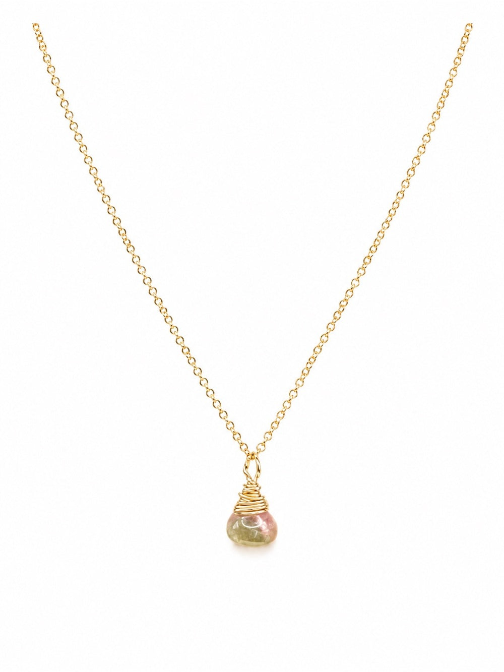 N0090 Watermelon Tourmaline Drop Necklace