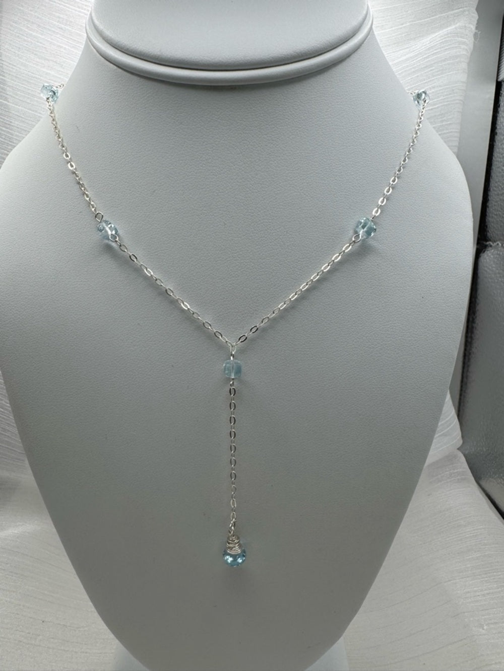 L0019 Blue Topaz Lariat Necklace (S925)