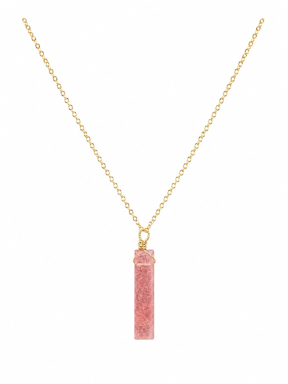 N0078 Rectangle Strawberry Quartz Drop Necklace