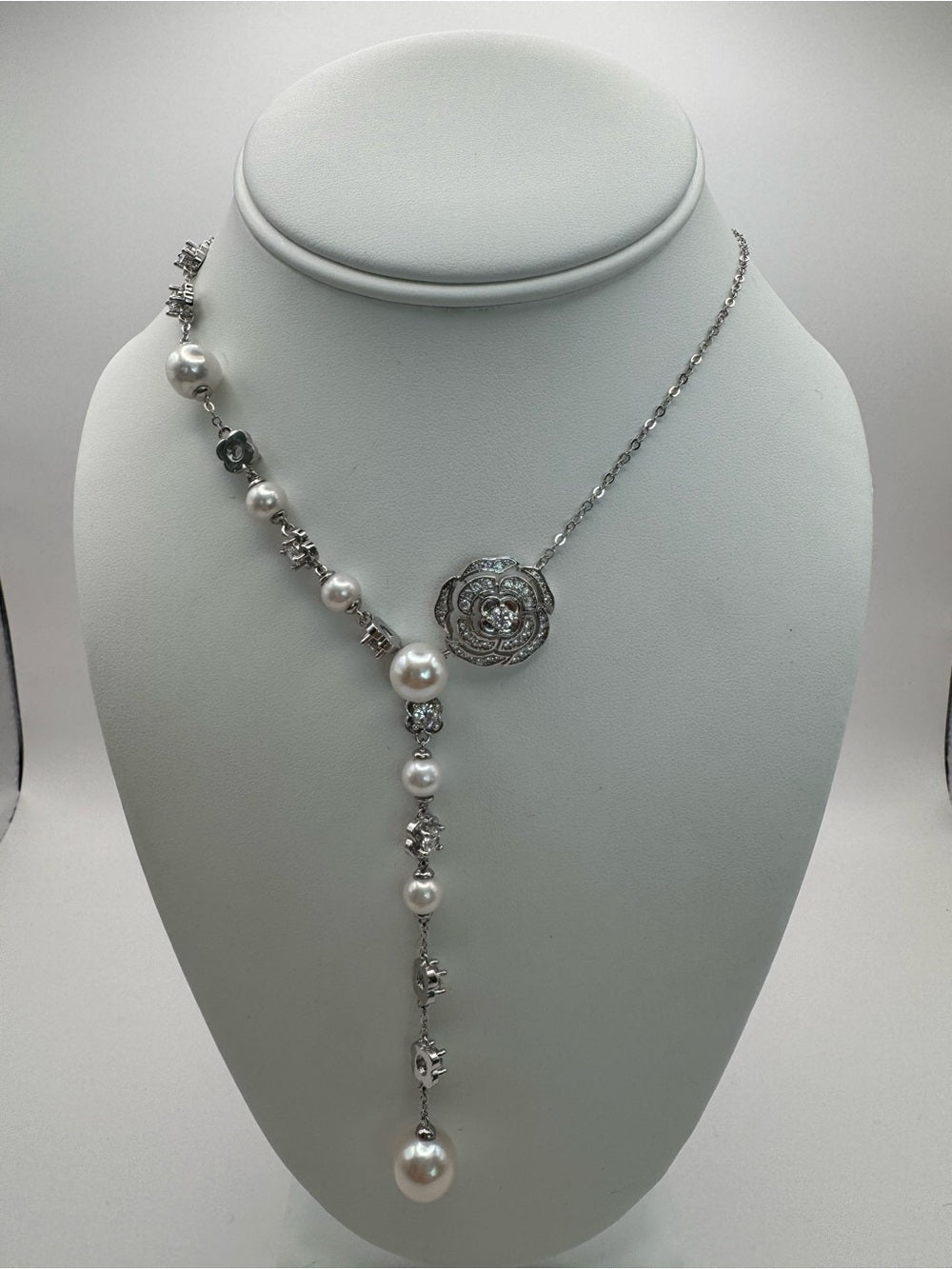 Silver Pearl Camilla Lariat Necklace (N53)