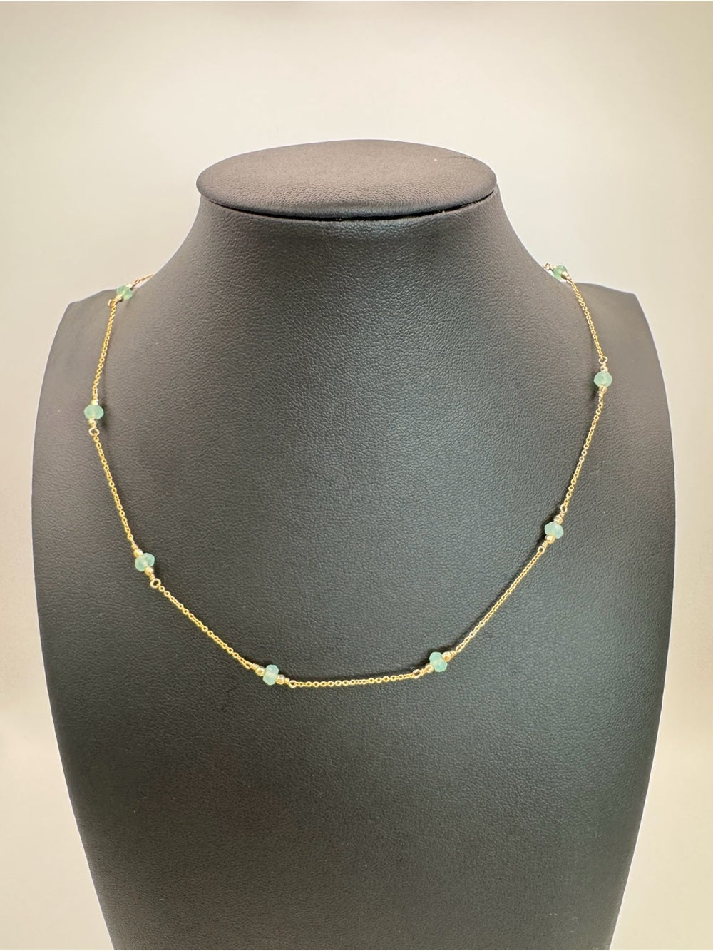 Mini Light Green Onyx Bead Gold Filled Necklace