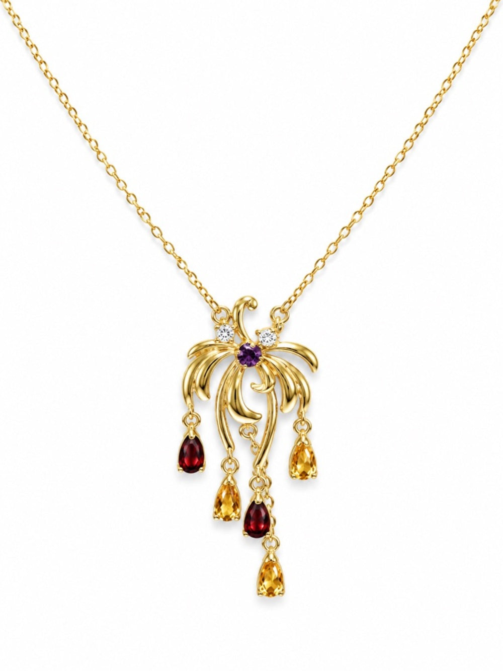 #N6 Mixed Gemstone Palm Tree Necklace (S925)