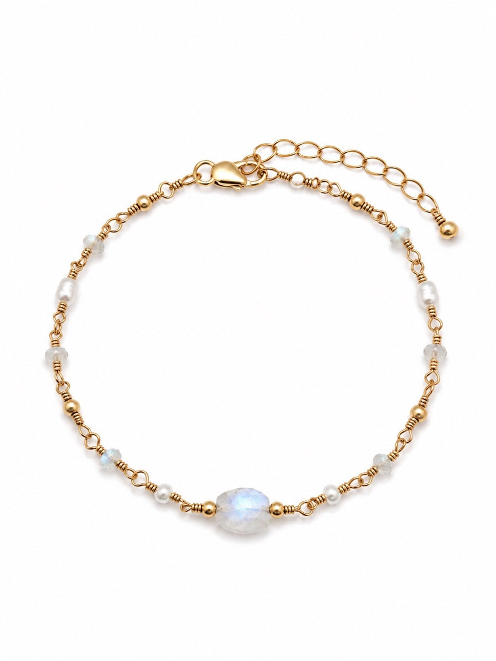 Moonstone and Freshwater Pearl Gold Filled Bracelet