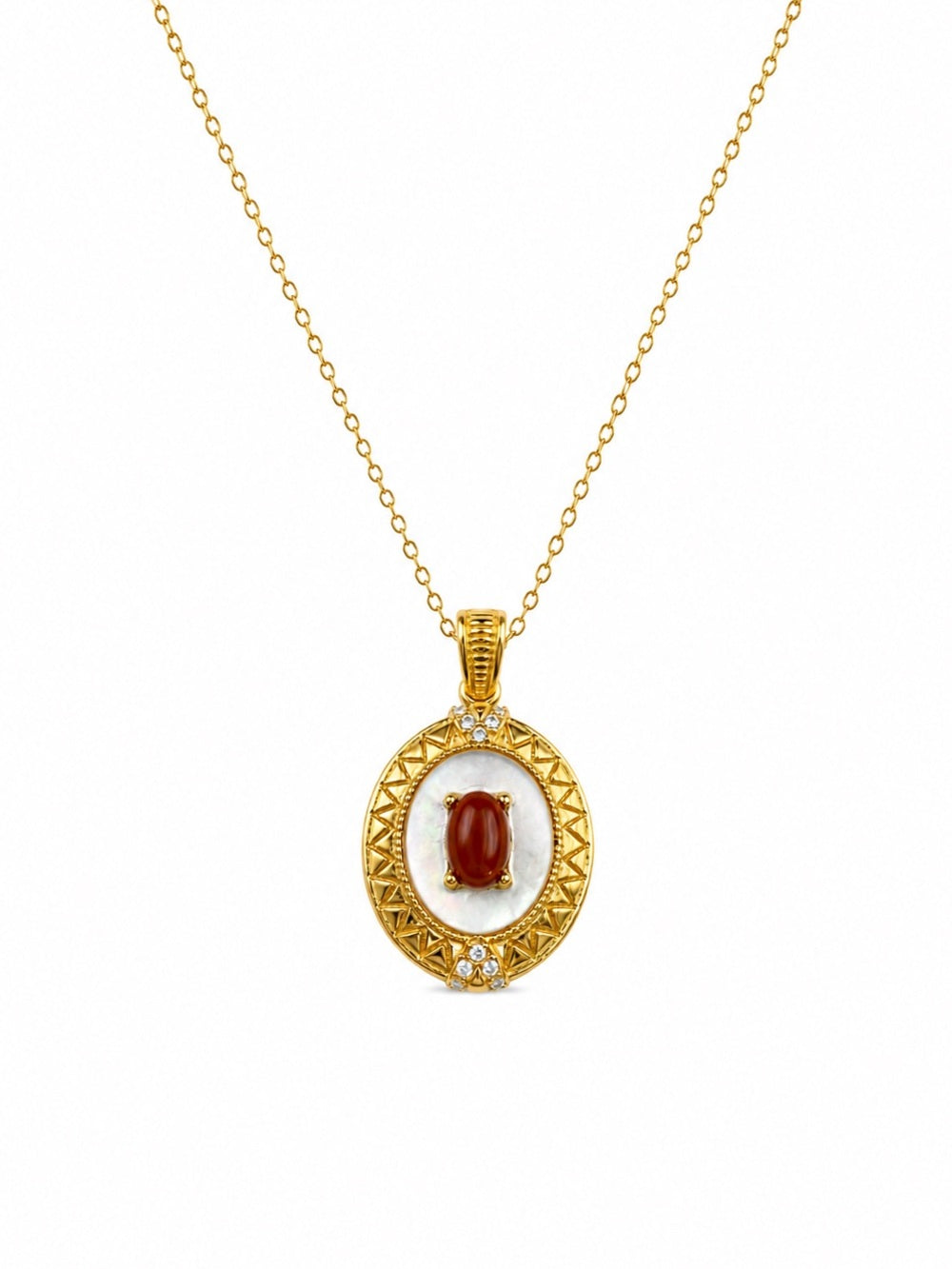 Red Jade & Mother of Pearl Oval Pendant