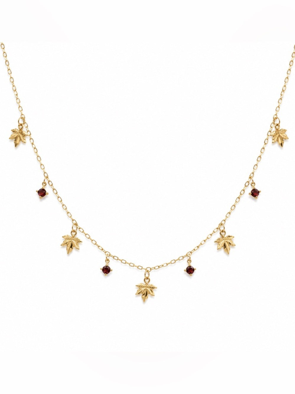 #N21 Garnet Leaf Necklace (S925)