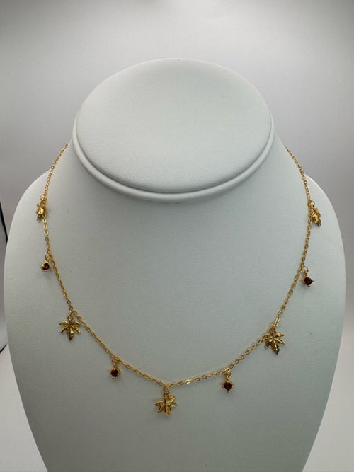 #N21 Garnet Leaf Necklace (S925)