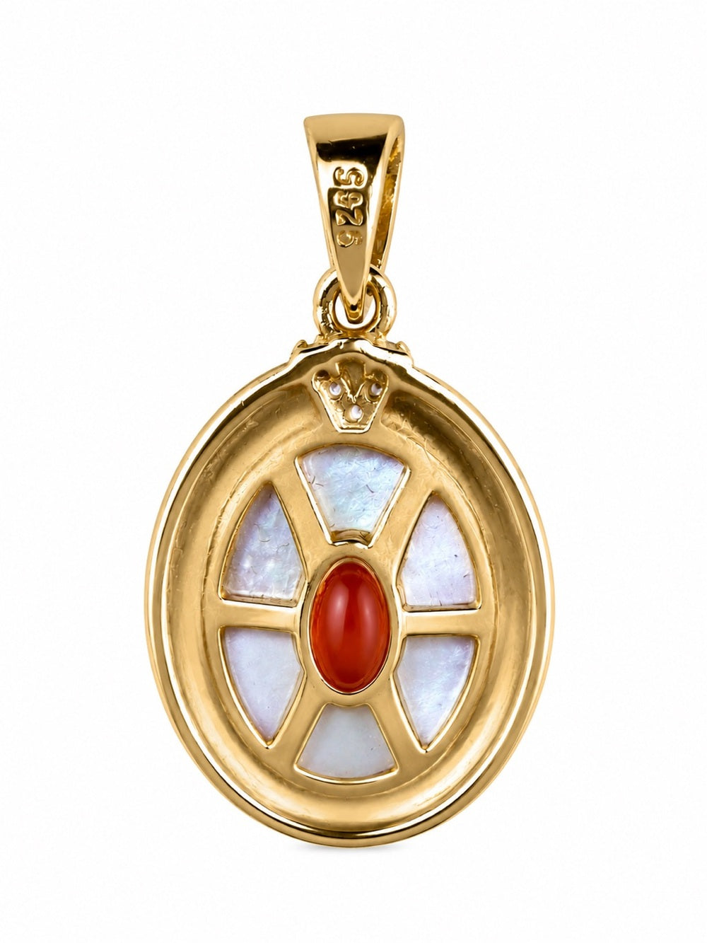 Red Jade & Mother of Pearl Oval Pendant