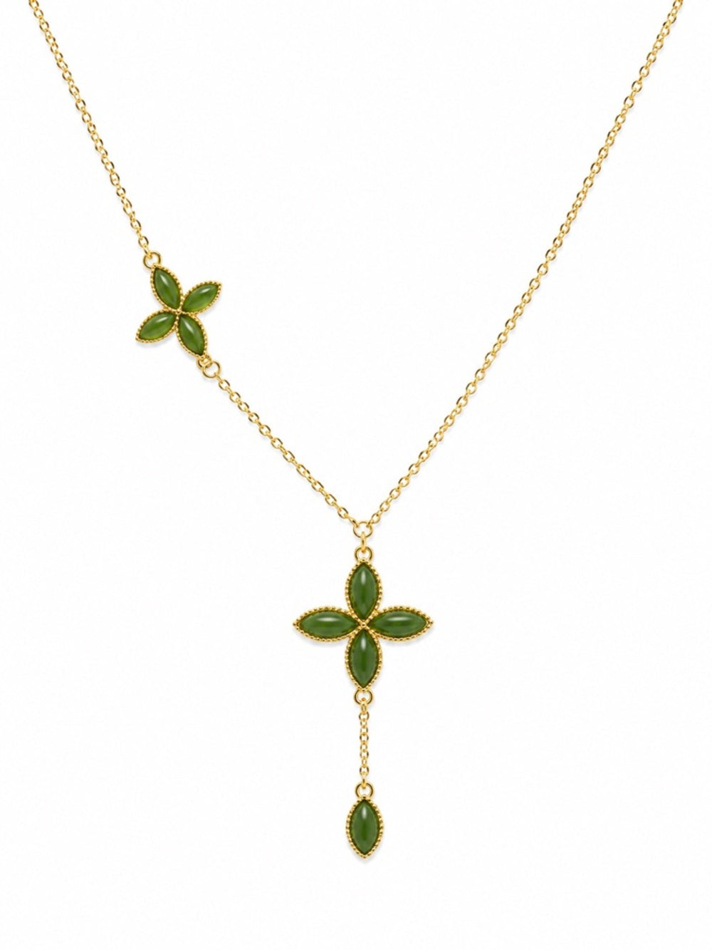 #N28 Jade Flower Lariat Necklace (S925)