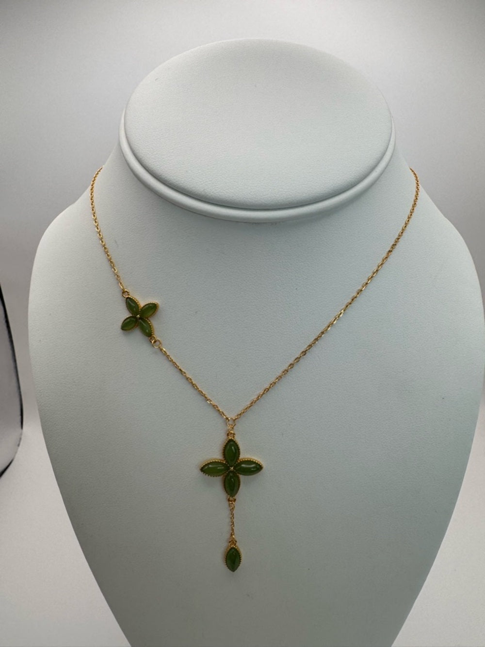 #N28 Jade Flower Lariat Necklace (S925)