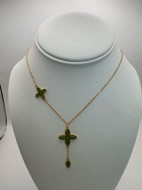 #N28 Jade Flower Lariat Necklace (S925)