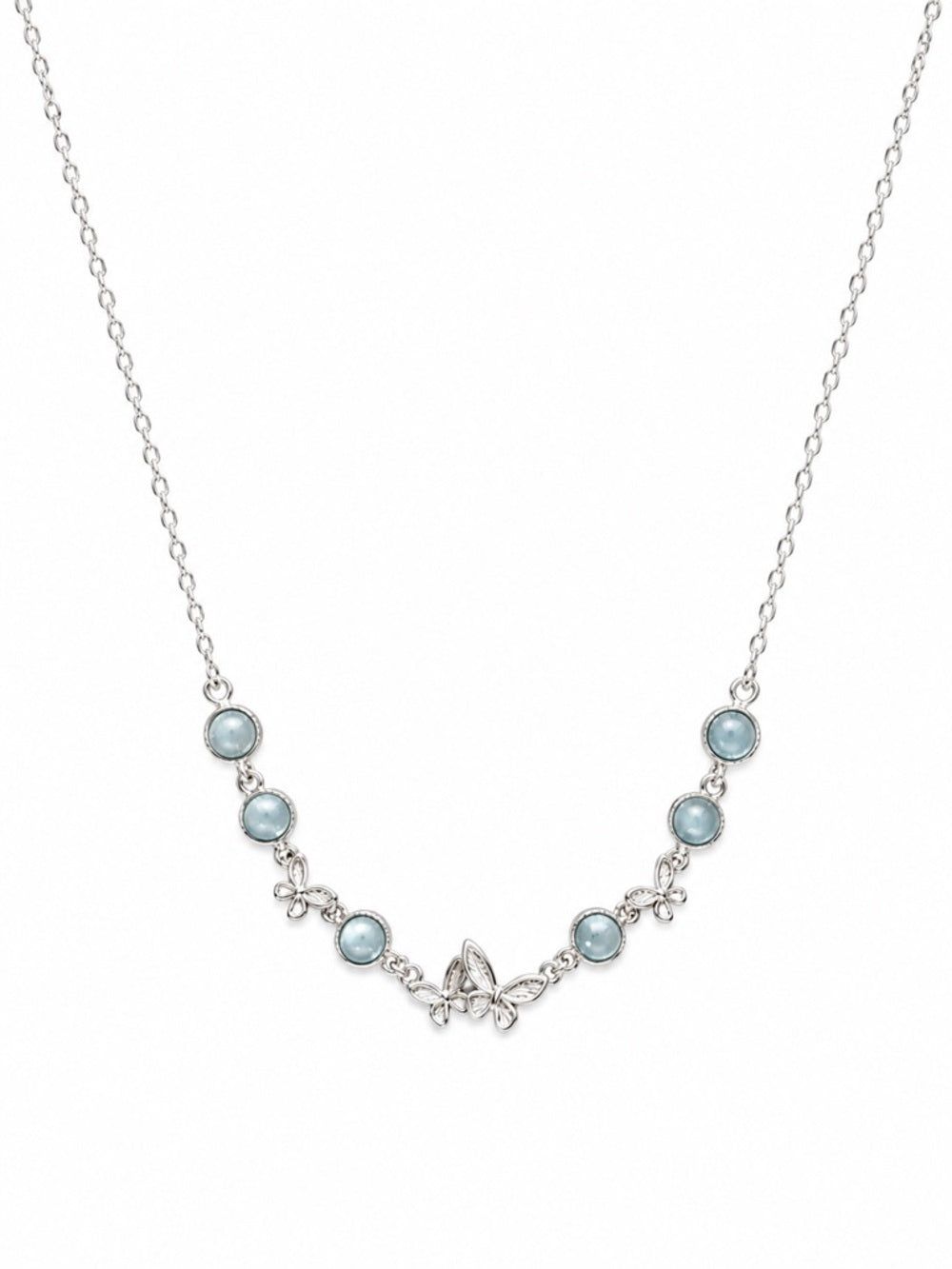 #N46 Aquamarine Butterfly Necklace (S925)