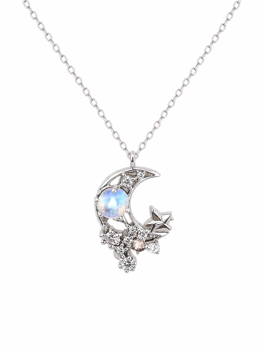 #N28 Madagascar Moonstone Moon Necklace (S925)