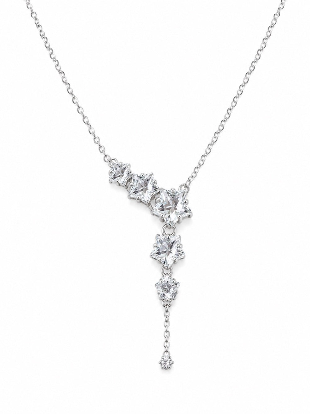 #N36 Clear Quartz Star Lariat Necklace (S925)