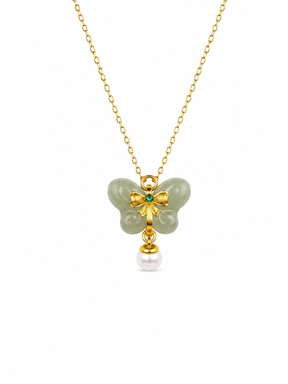 #P15 Jade Butterfly Pearl Dangle Pendant