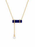 #P27 Lapis Bar with Pearl Dangle Pendant