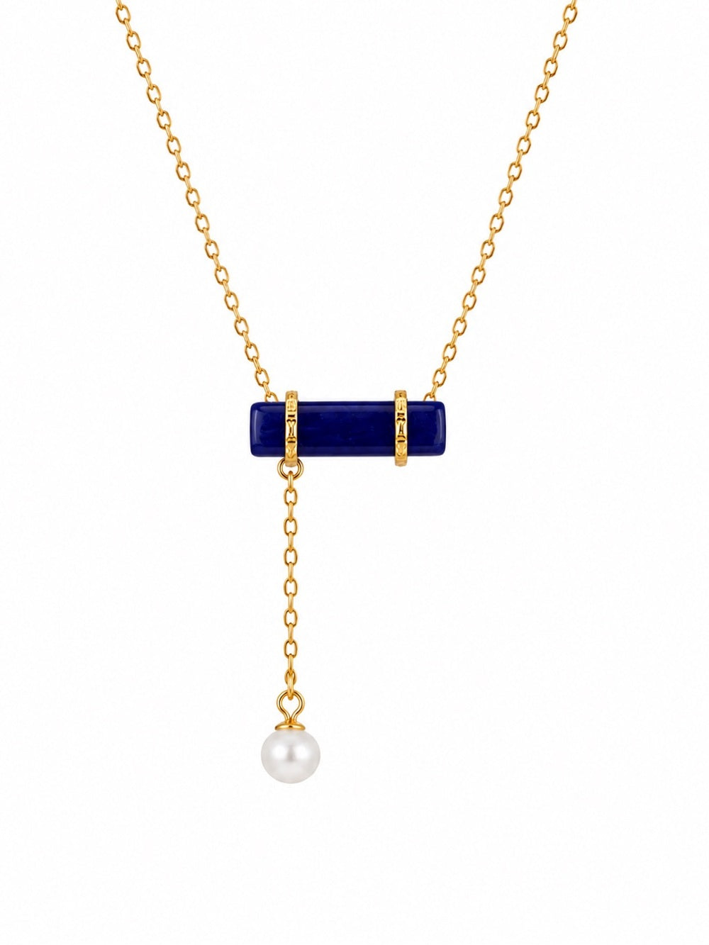 #P27 Lapis Bar with Pearl Dangle Pendant