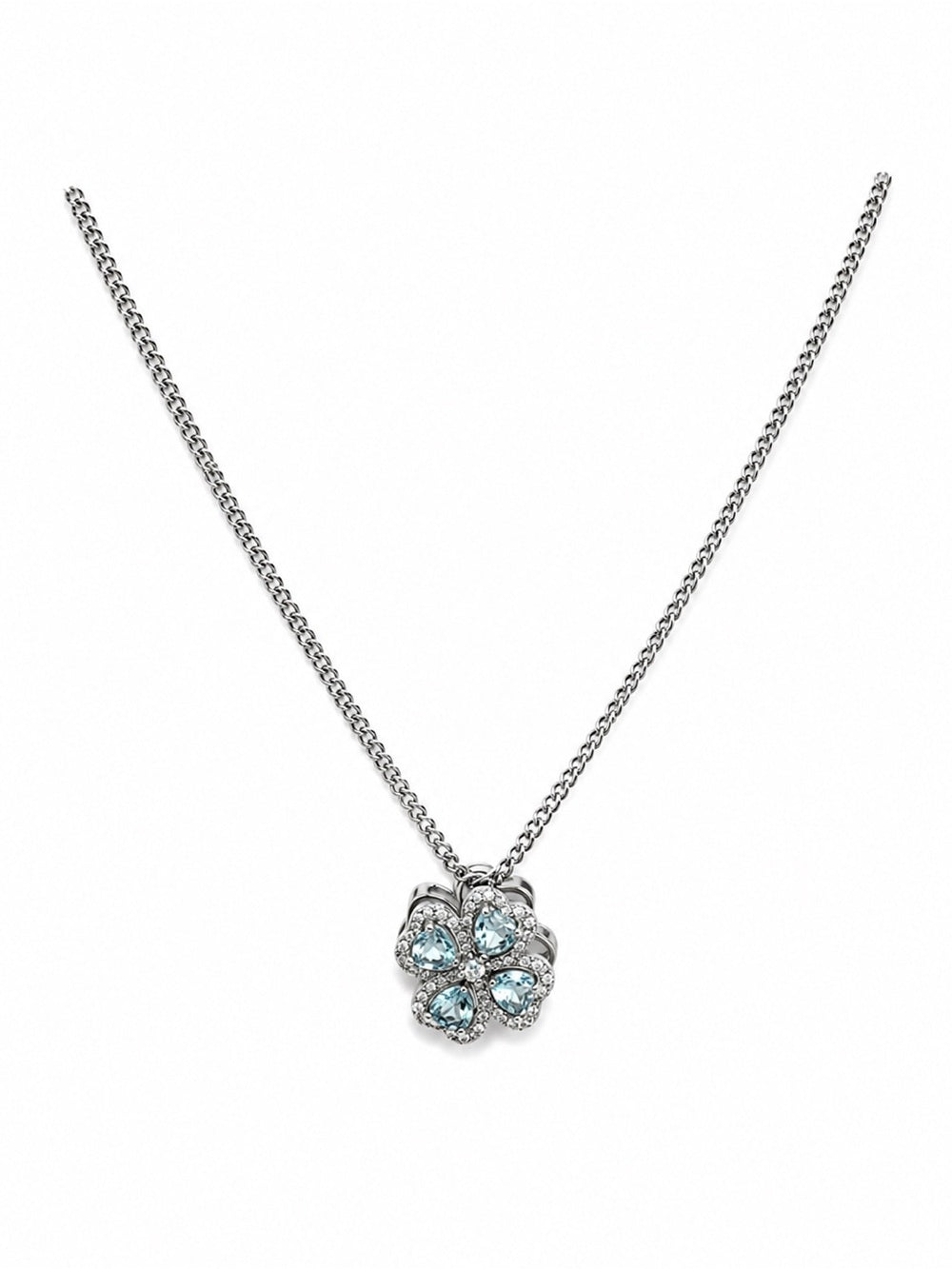 #P43 Aquamarine Spinning Clover Pendant