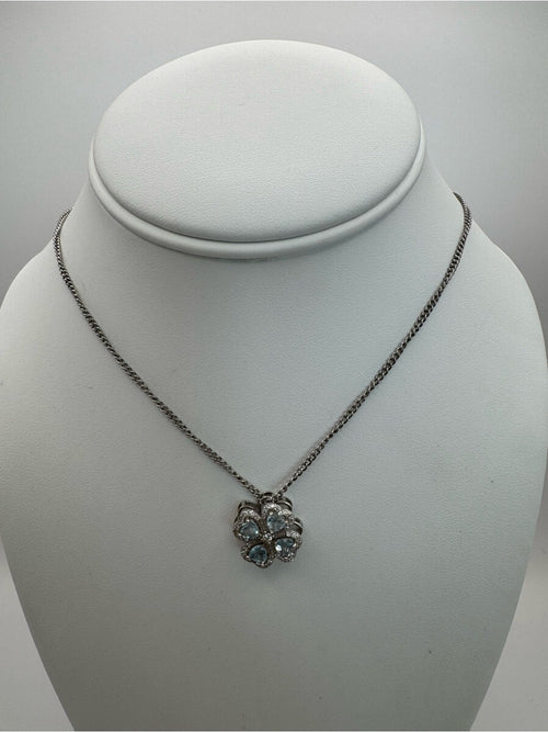 #P43 Aquamarine Spinning Clover Pendant