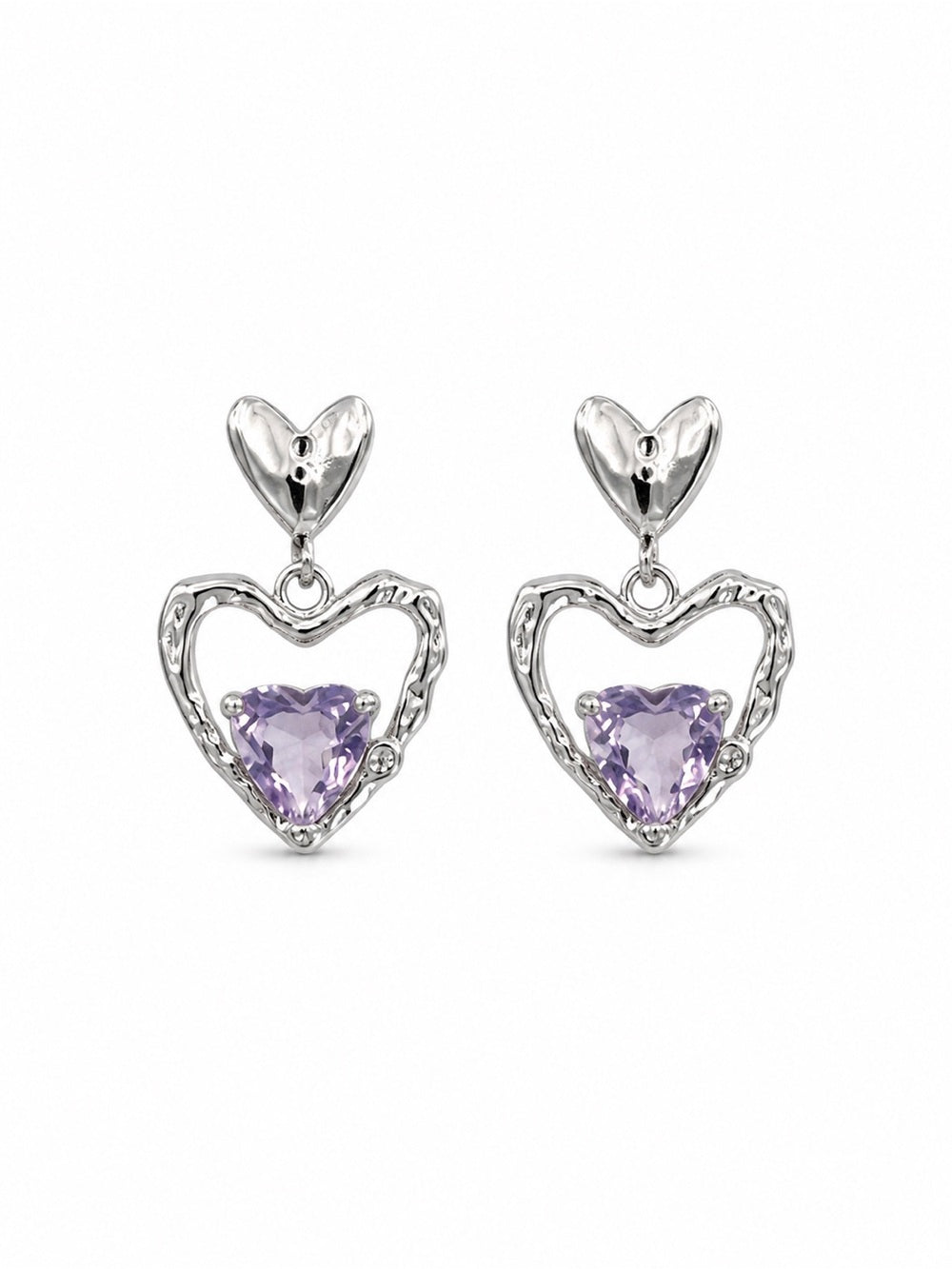 #E23 Amethyst Triple Heart Dangle Earrings