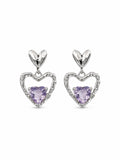 #E23 Amethyst Triple Heart Dangle Earrings