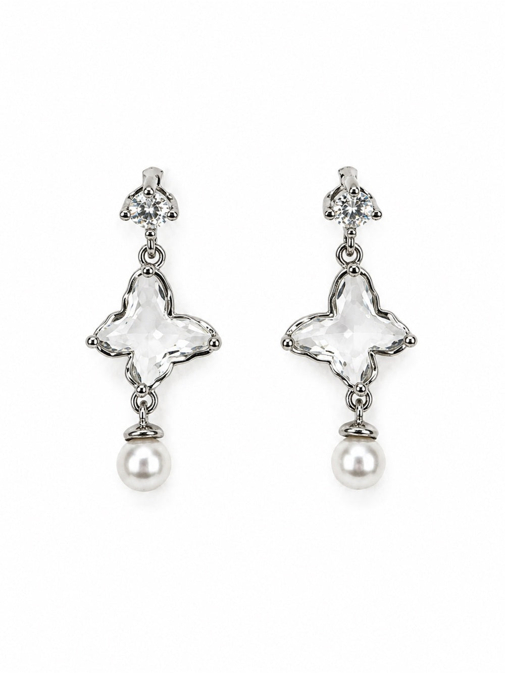 #E24 Clear Quartz Butterfly Dangle Studs