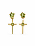 #E25 Peridot Gold Cross Dangle Earrings