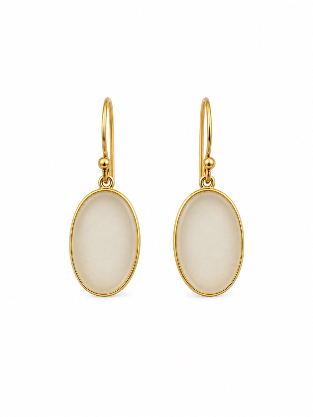 #E11 White Jade Oval Hook Earrings