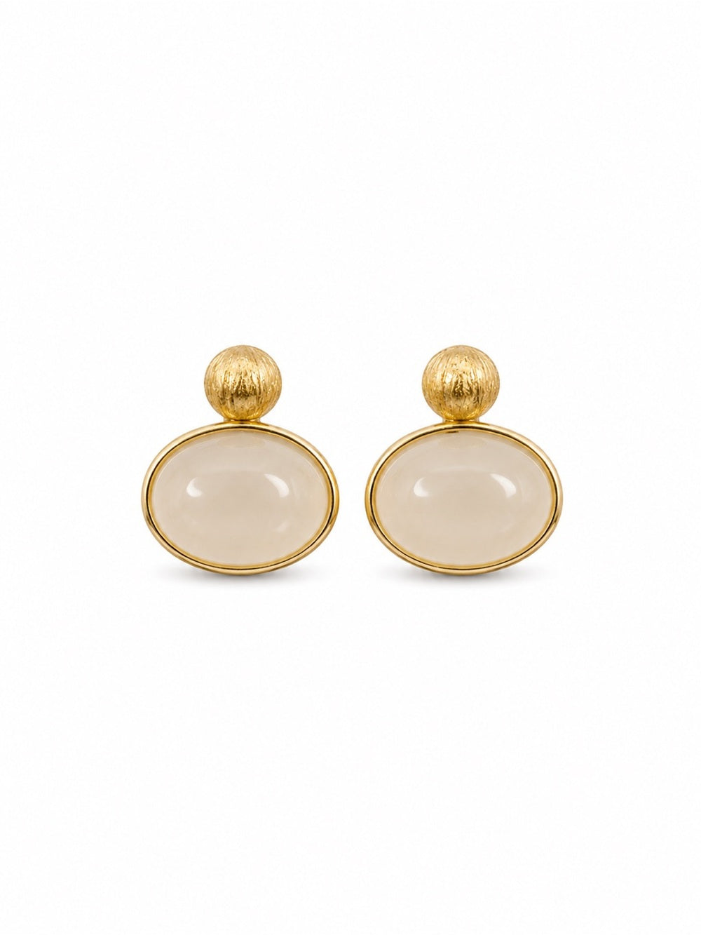 #E12 White Jade Double Oval Studs