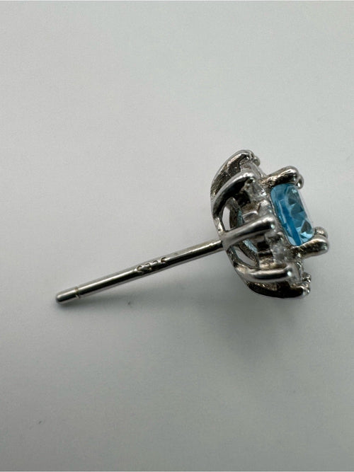 #E13 Swiss Blue Topaz Frame Stud Earrings