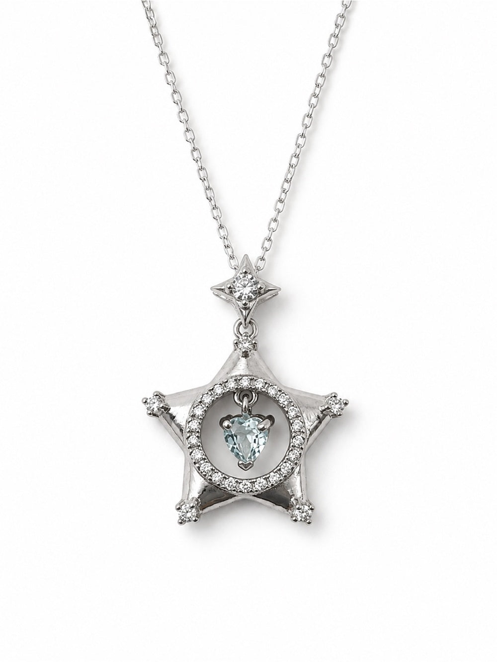 #P41 Star Pendant with Aquamarine Heart Dangle