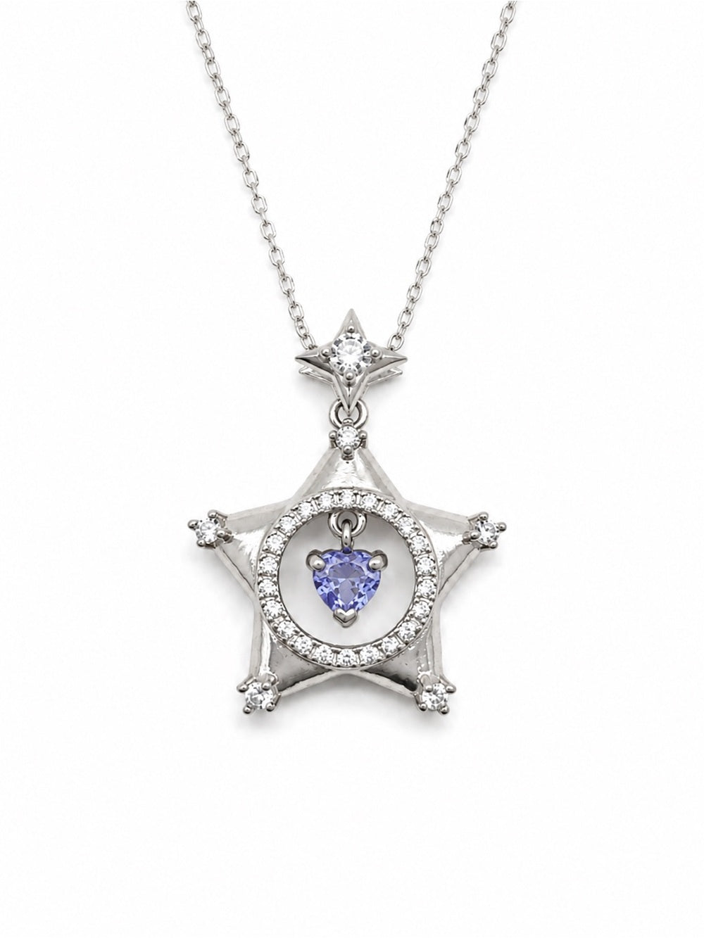 #P46 Star Pendant with Tanzanite Heart Dangle