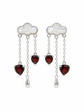 #E38 Raincloud Love Drop Earrings - Mother of Pearl & Garnet Hearts