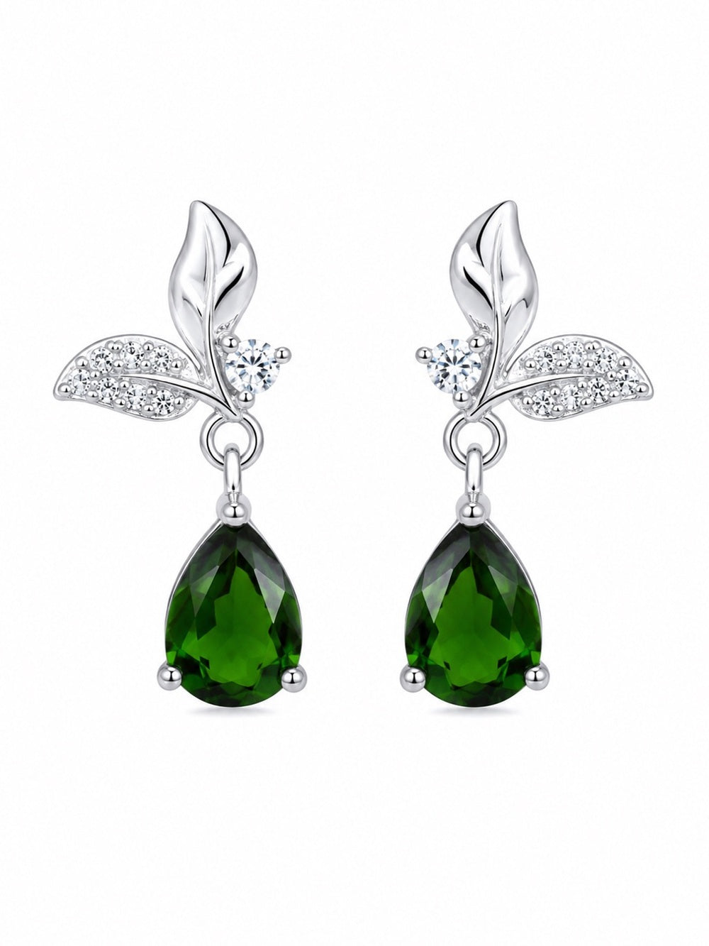 #E37 Chrome Diopside Leaf Drop Earrings