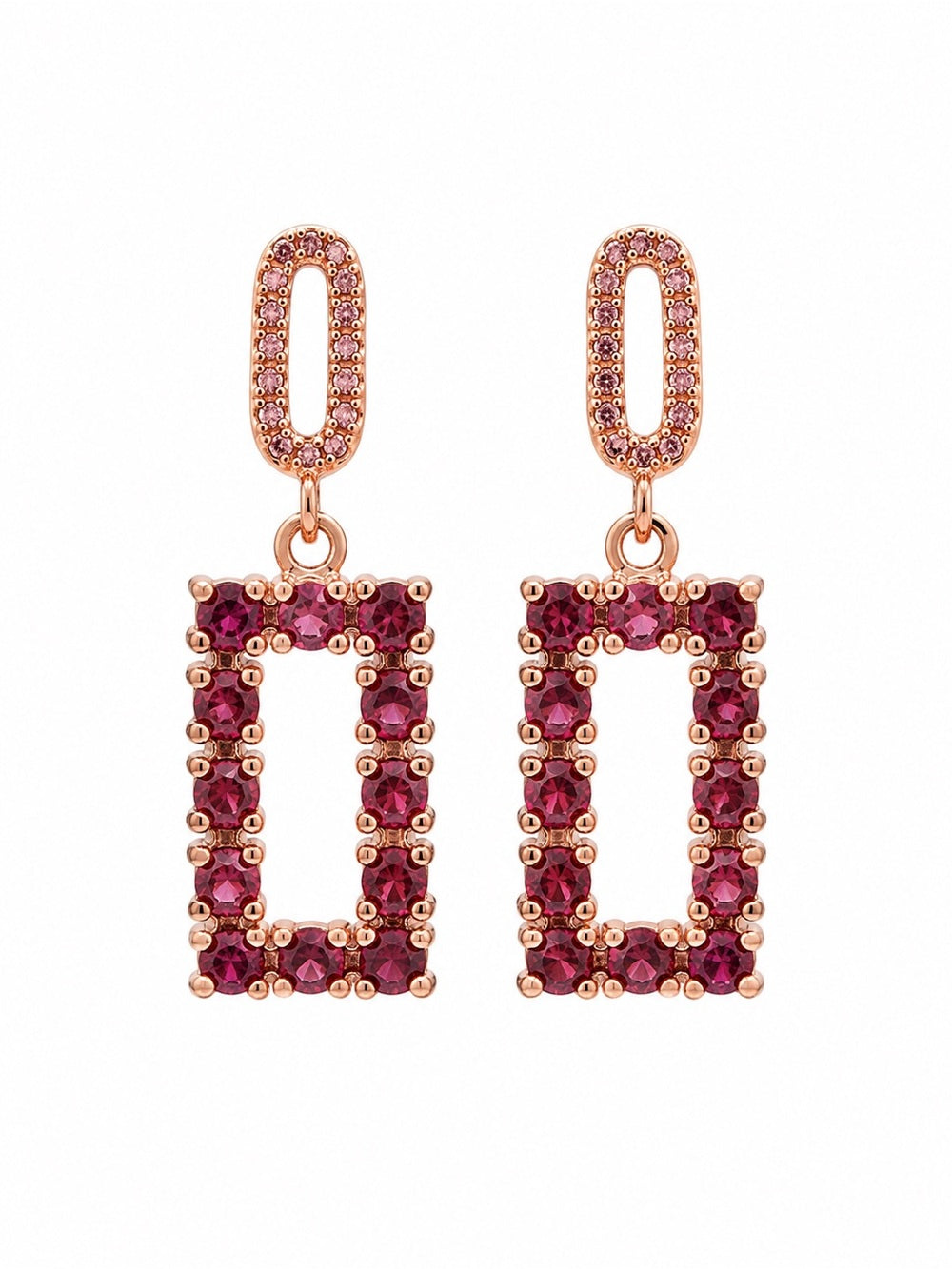#E27 Purple Garnet Open Rectangle Drop Earrings