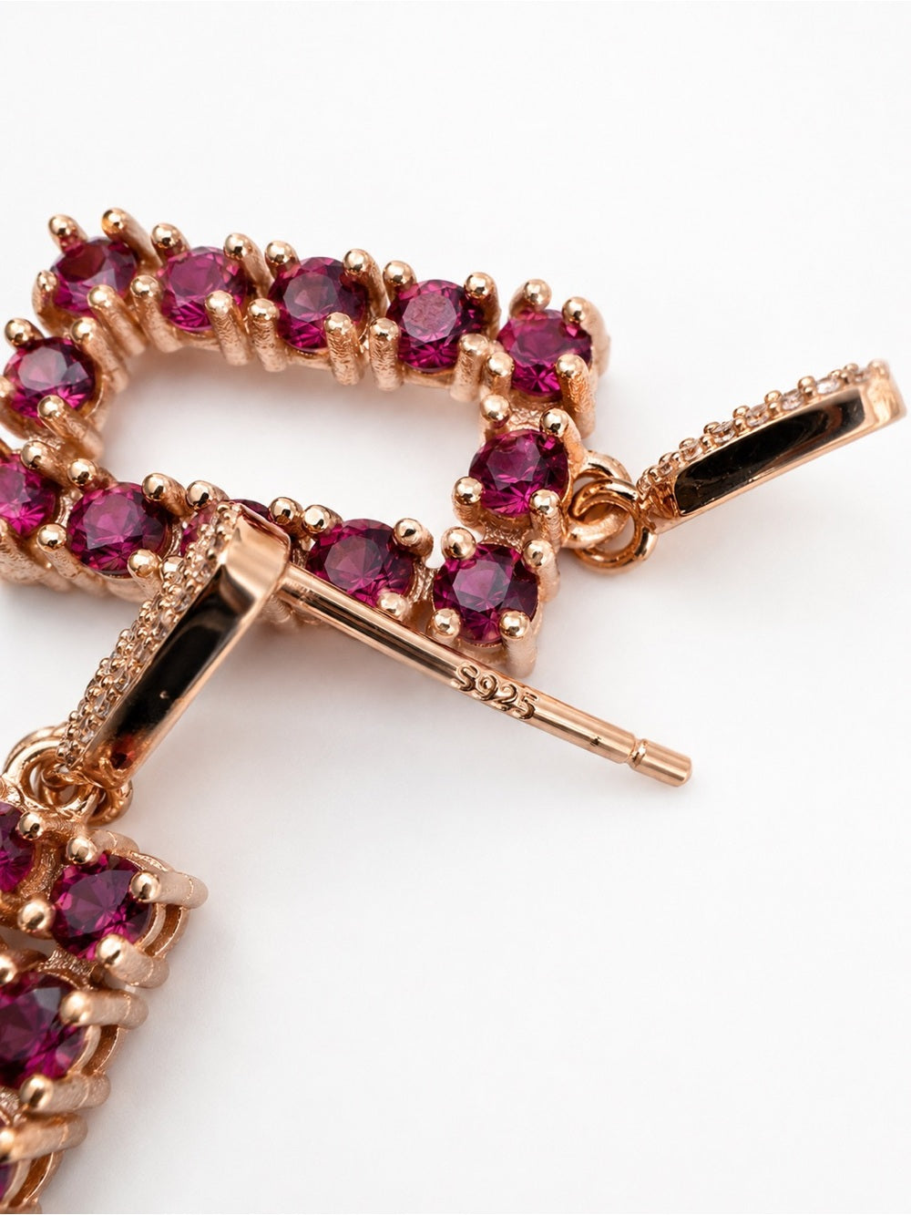 #E27 Purple Garnet Open Rectangle Drop Earrings