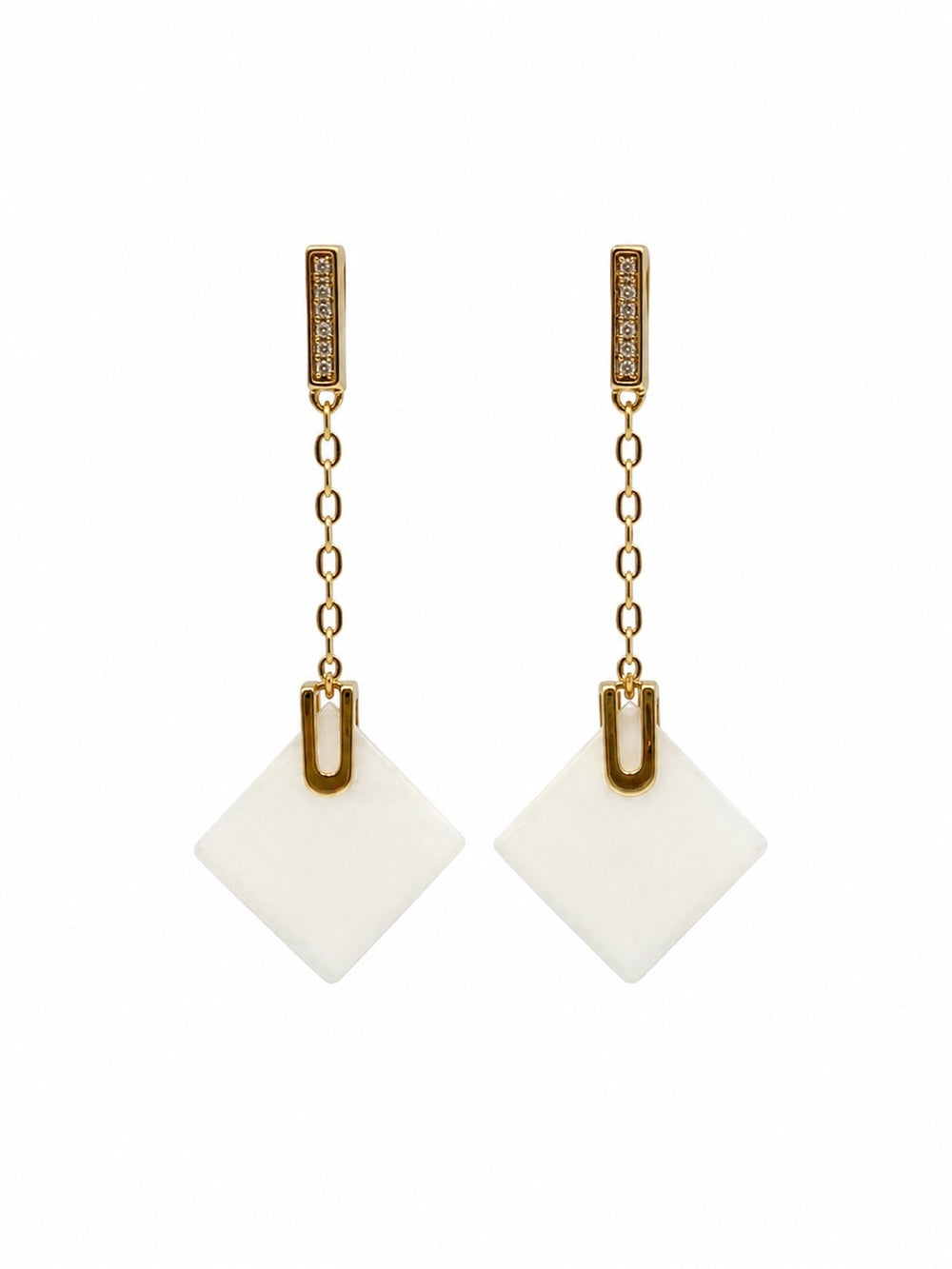 #E29 White Jade Chain Drop Earrings