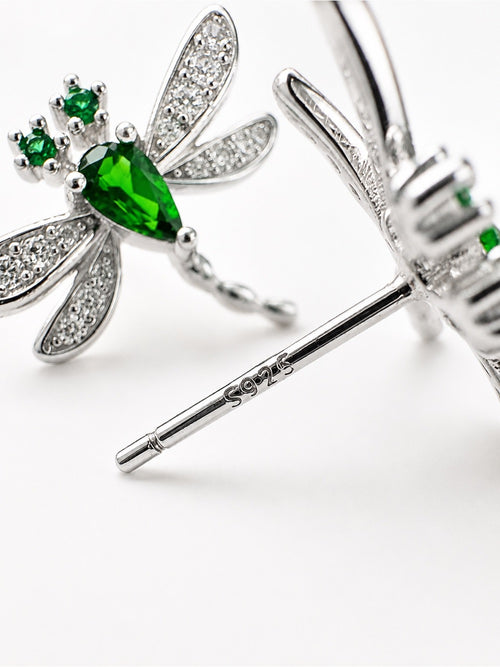 #E44 Chrome Diopside Dragonfly Stud Earrings