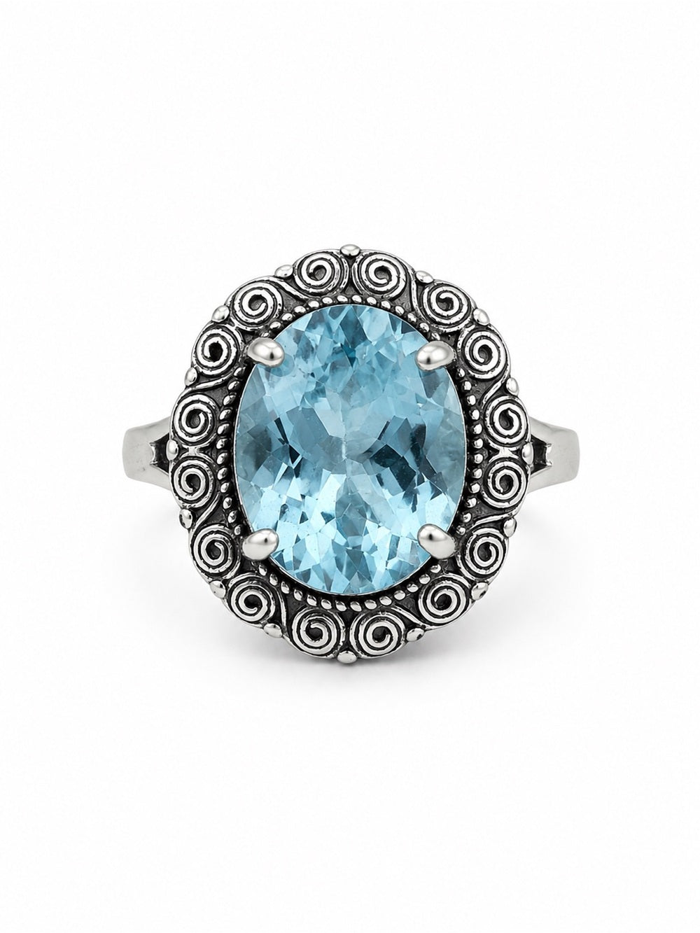 #R47 Santorini Swiss Blue Topaz Swirl Ring