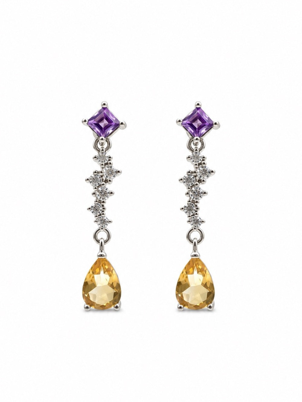 #E36 Amethyst and Citrine Drop Earrings s925