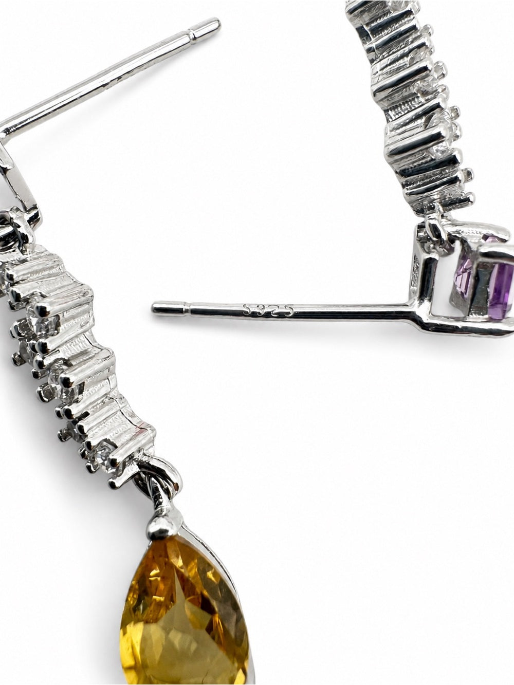 #E36 Amethyst and Citrine Drop Earrings s925