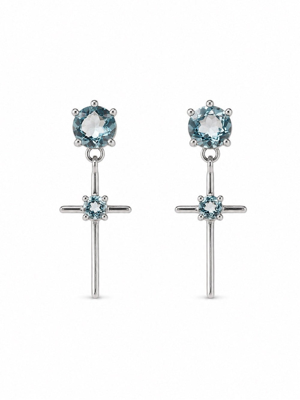 #E26 Aquamarine Cross Drop Earrings