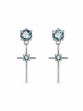 #E26 Aquamarine Cross Drop Earrings