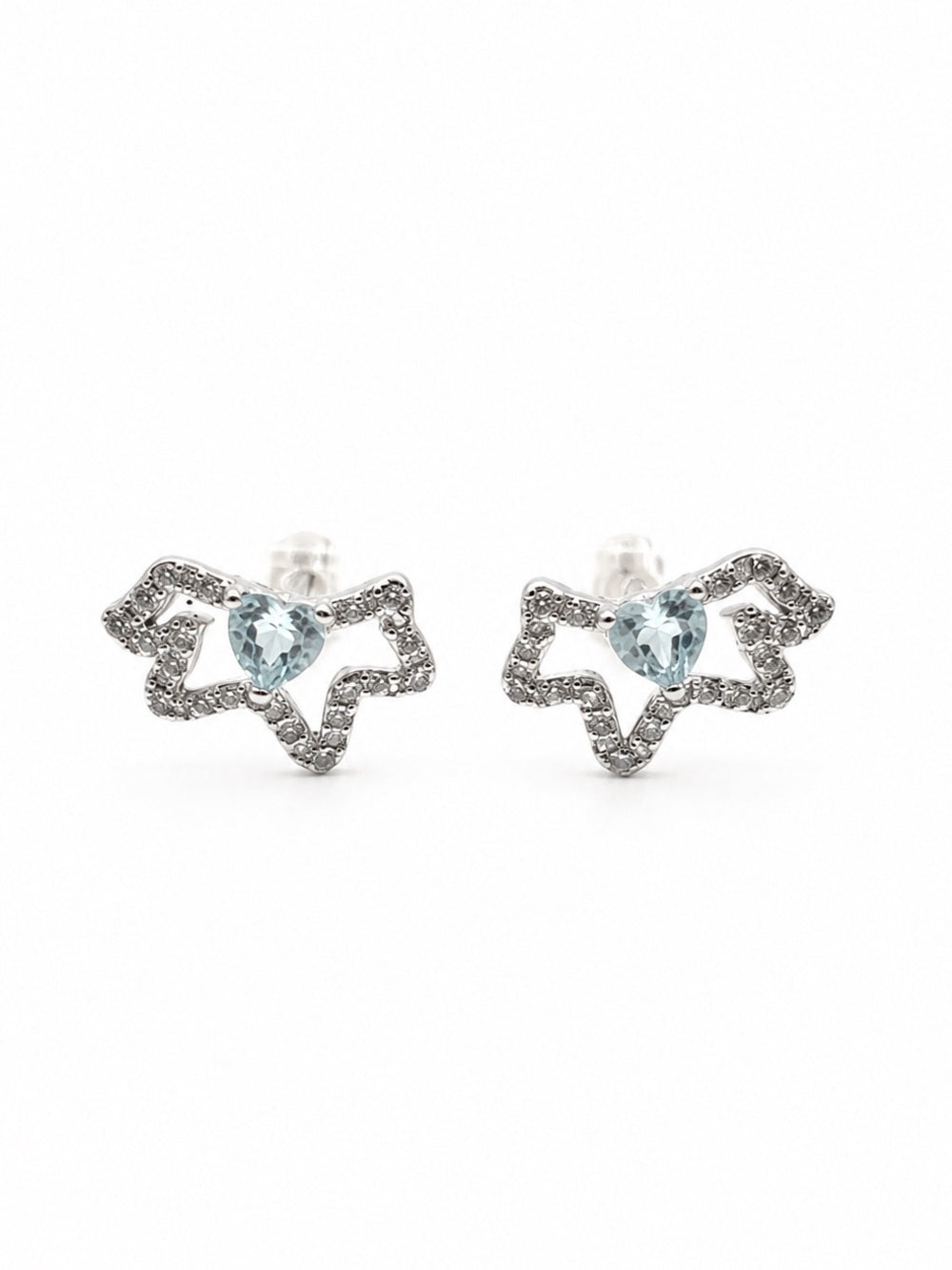 #E39 Aquamarine Heart Icicle Stud Earrings