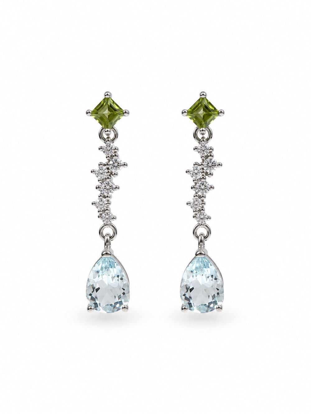 #E35 Aquamarine and Peridot Drop Earrings