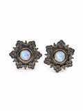 #E43 Madagascar Moonstone Hexagon Flower Stud Earrings