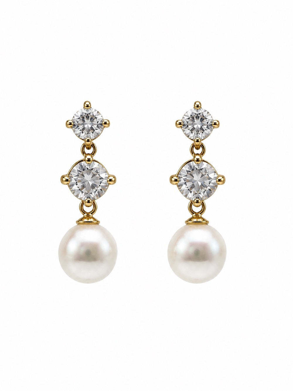 #E61 Double Solitaire Pearl Drop Earrings