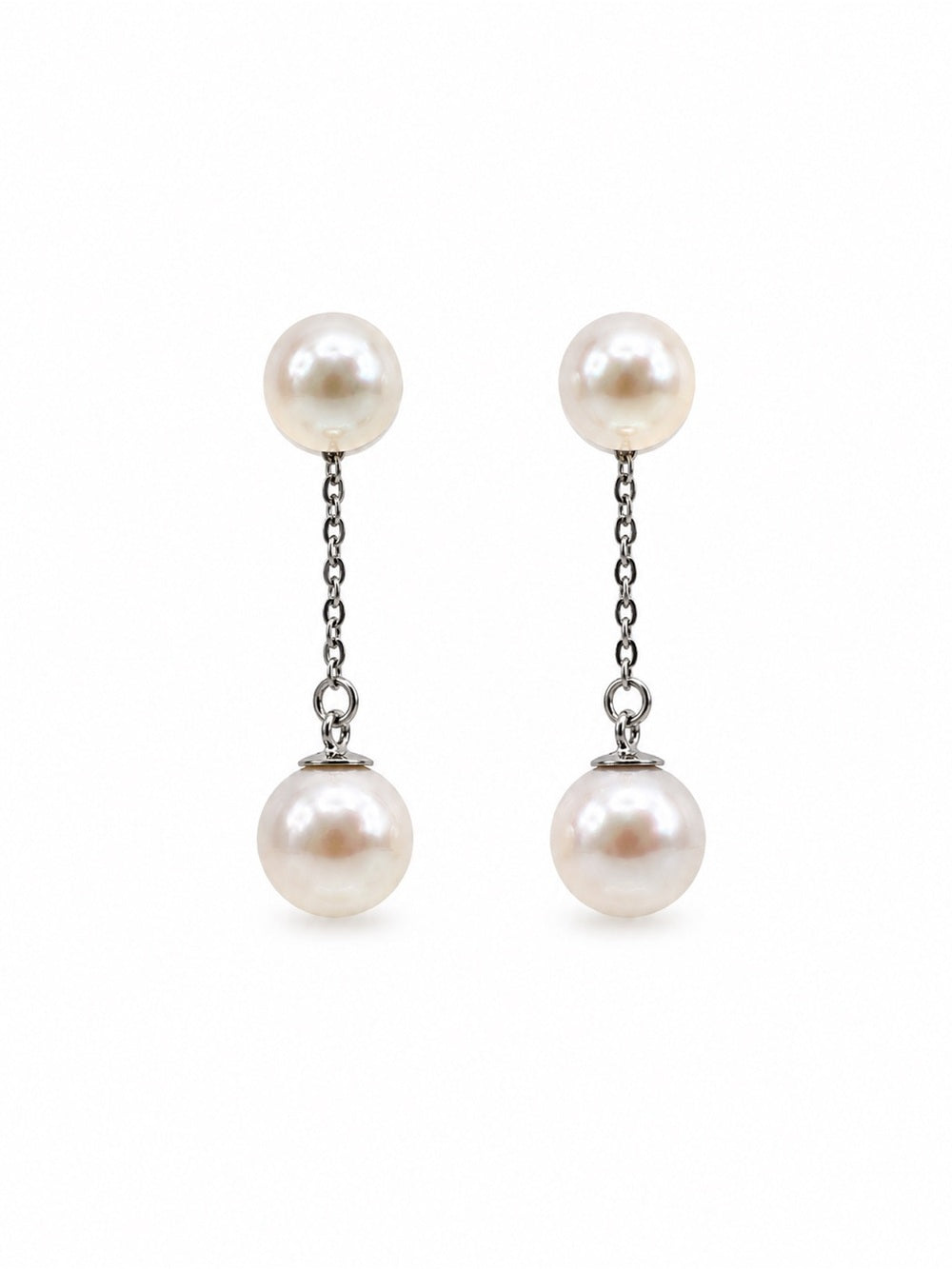 #E64 Double Pearl Chain Drop Earrings