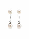 #E64 Double Pearl Chain Drop Earrings