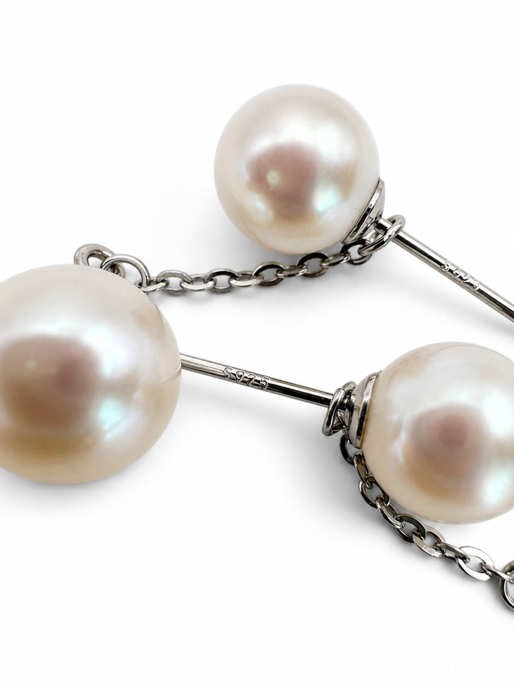 #E64 Double Pearl Chain Drop Earrings