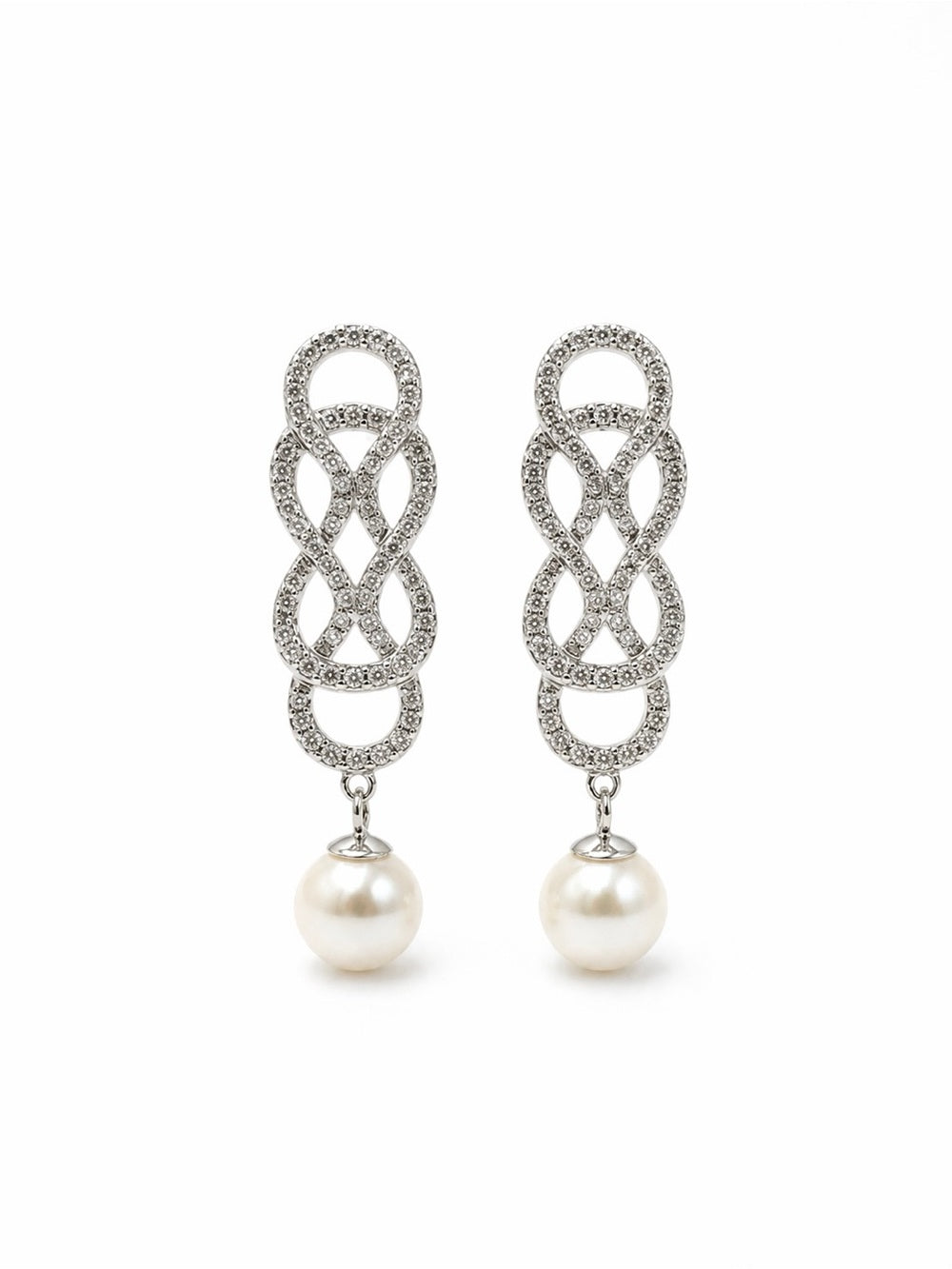 #E65 Infinity Pearl Drop Earrings